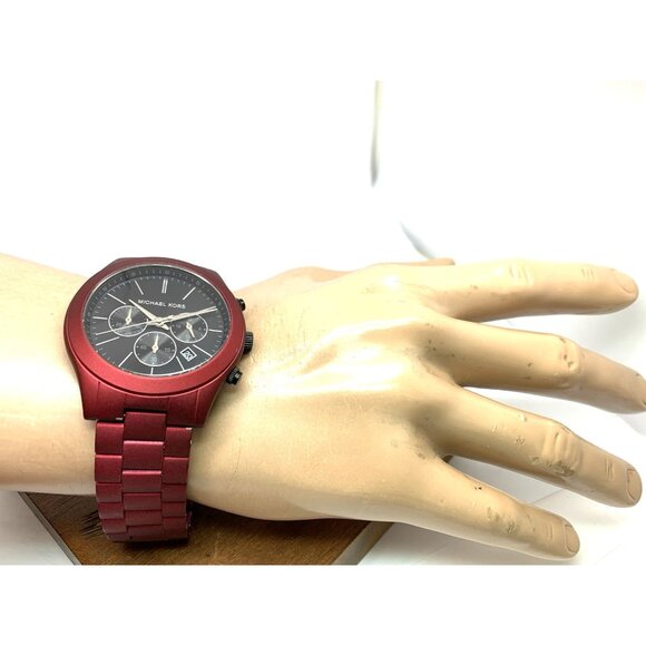 Michael Kors Men's Watch MK9061 Slim Runway Quartz Black Dial Red Steel 44mm - Picture 5 of 14